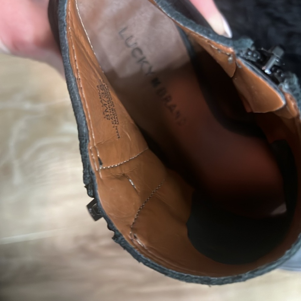Lucky Brand Peep toe Black Leather bootie 8 - Picture 3 of 3